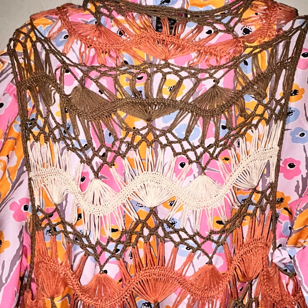 🩷🧡2X Floral Blouse with Boho Vintage Fringe Vest - Picture 13 of 16